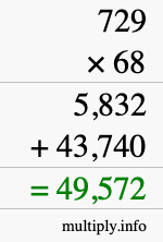 How to calculate 729 times 68 using long multiplication