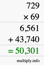 How to calculate 729 times 69 using long multiplication