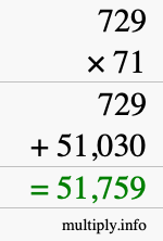 How to calculate 729 times 71 using long multiplication