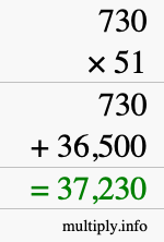 How to calculate 730 times 51 using long multiplication