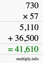 How to calculate 730 times 57 using long multiplication