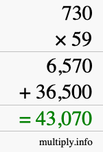 How to calculate 730 times 59 using long multiplication