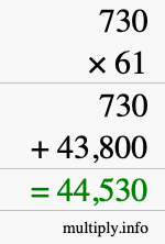 How to calculate 730 times 61 using long multiplication
