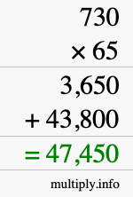 How to calculate 730 times 65 using long multiplication
