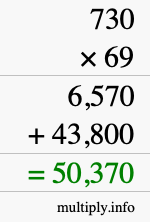 How to calculate 730 times 69 using long multiplication