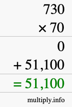 How to calculate 730 times 70 using long multiplication