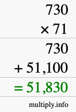 How to calculate 730 times 71 using long multiplication