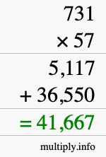 How to calculate 731 times 57 using long multiplication