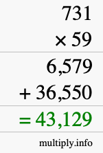 How to calculate 731 times 59 using long multiplication