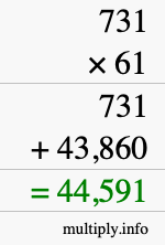 How to calculate 731 times 61 using long multiplication