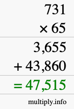 How to calculate 731 times 65 using long multiplication