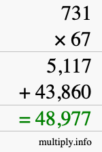 How to calculate 731 times 67 using long multiplication