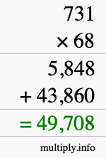 How to calculate 731 times 68 using long multiplication