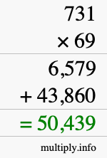 How to calculate 731 times 69 using long multiplication