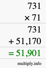 How to calculate 731 times 71 using long multiplication