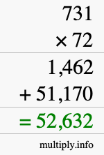 How to calculate 731 times 72 using long multiplication