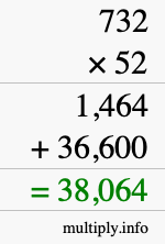 How to calculate 732 times 52 using long multiplication How to calculate 732 times 52 using long multiplication