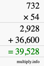 How to calculate 732 times 54 using long multiplication