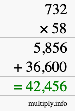 How to calculate 732 times 58 using long multiplication