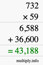How to calculate 732 times 59 using long multiplication