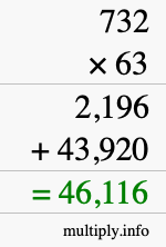How to calculate 732 times 63 using long multiplication