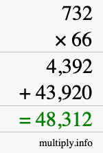 How to calculate 732 times 66 using long multiplication