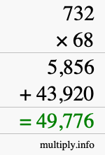 How to calculate 732 times 68 using long multiplication