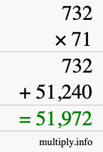 How to calculate 732 times 71 using long multiplication