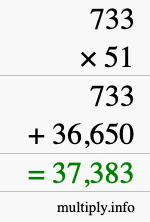 How to calculate 733 times 51 using long multiplication