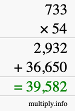 How to calculate 733 times 54 using long multiplication