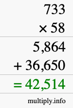 How to calculate 733 times 58 using long multiplication