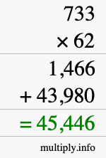 How to calculate 733 times 62 using long multiplication