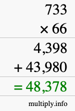 How to calculate 733 times 66 using long multiplication