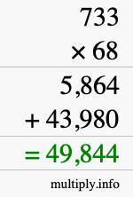 How to calculate 733 times 68 using long multiplication