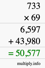 How to calculate 733 times 69 using long multiplication
