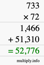 How to calculate 733 times 72 using long multiplication
