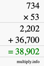 How to calculate 734 times 53 using long multiplication