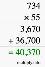 How to calculate 734 times 55 using long multiplication