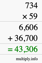 How to calculate 734 times 59 using long multiplication
