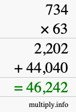 How to calculate 734 times 63 using long multiplication