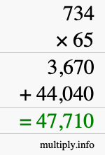 How to calculate 734 times 65 using long multiplication