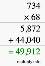 How to calculate 734 times 68 using long multiplication