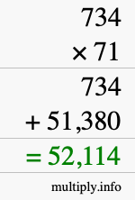 How to calculate 734 times 71 using long multiplication