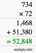 How to calculate 734 times 72 using long multiplication