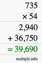 How to calculate 735 times 54 using long multiplication