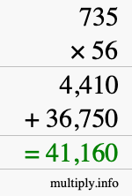 How to calculate 735 times 56 using long multiplication
