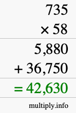 How to calculate 735 times 58 using long multiplication