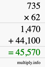 How to calculate 735 times 62 using long multiplication