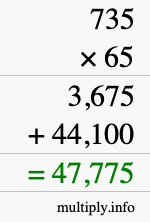 How to calculate 735 times 65 using long multiplication
