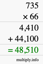 How to calculate 735 times 66 using long multiplication